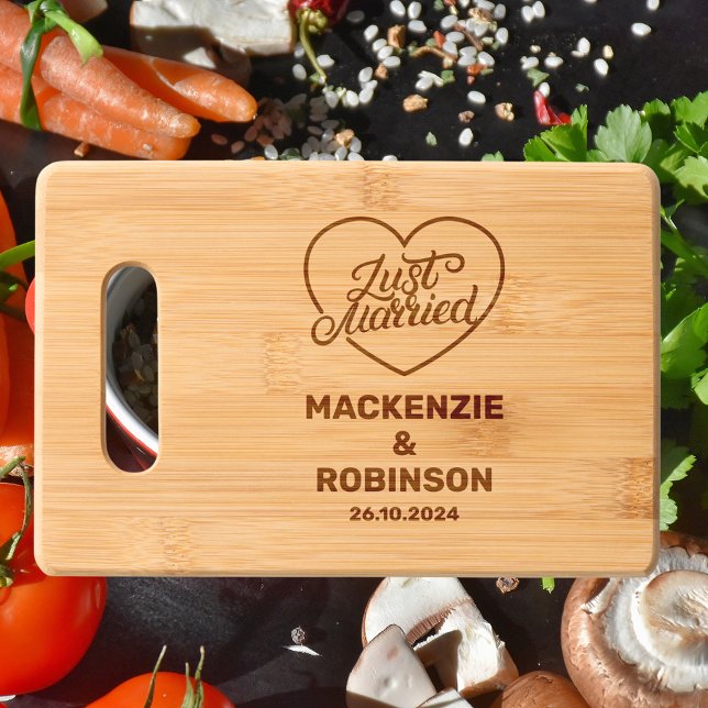 Just Married | Wedding Couple Name Elegant & Funny Engraved Cutting Board (Creator Uploaded)