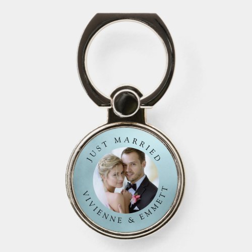 Just Married Wedding Couple Photo Names Phone Ring Stand