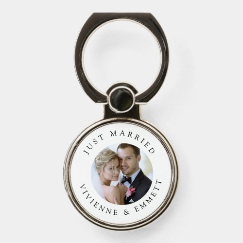 Just Married Wedding Couple Photo Names Phone Ring Stand