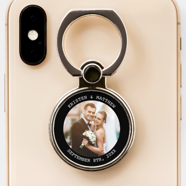 Just Married Wedding Couple Photo Phone Ring Stand (Close Up)