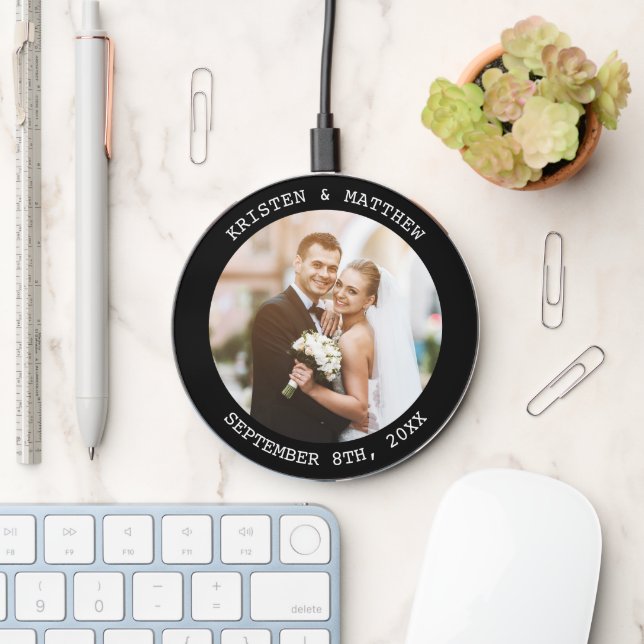 Just Married Wedding Couple Photo  Wireless Charger (Desk)