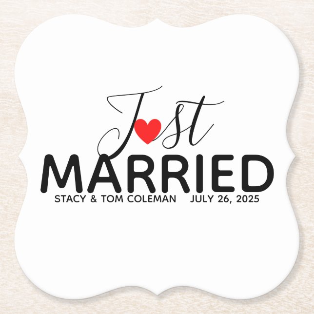 Just Married Wedding Custom  Paper Coaster (Front)