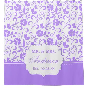 Just Married Wedding Date Floral Lilac Purple Shower Curtain by ShowerCurtain101 at Zazzle