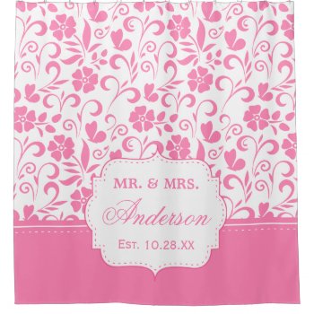 Just Married Wedding Date Floral Preppy Pink Shower Curtain by ShowerCurtain101 at Zazzle