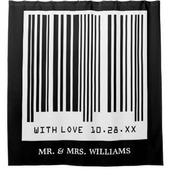 Just Married Wedding Date Funny Creative Barcode Shower Curtain by ShowerCurtain101 at Zazzle