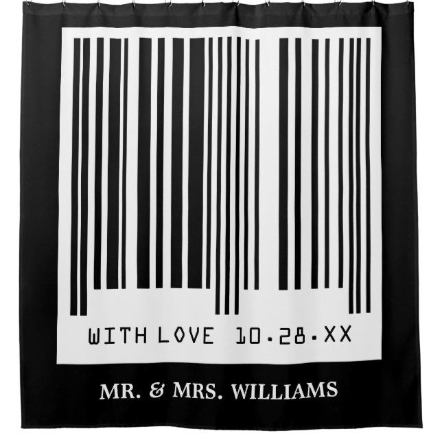 Just Married Wedding Date Funny Creative Barcode Shower Curtain (Front)