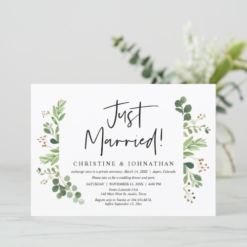 Just Married Wedding Elopement Party Celebration Invitation