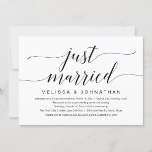 Just Married, Wedding Elopement Party Celebration Invitation