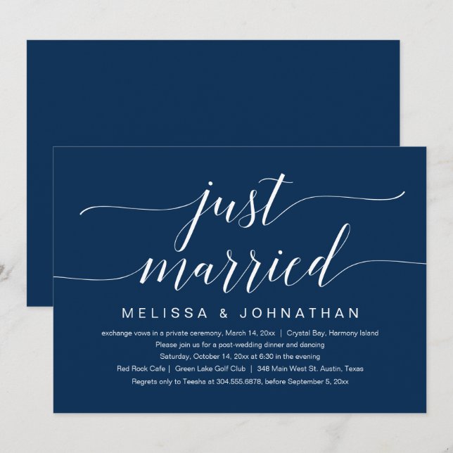 Just Married, Wedding Elopement Party Celebration  Invitation (Front/Back)