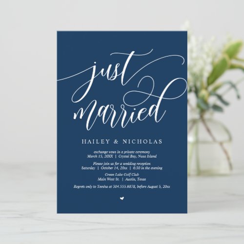 Just Married Wedding Elopement Party Invitation