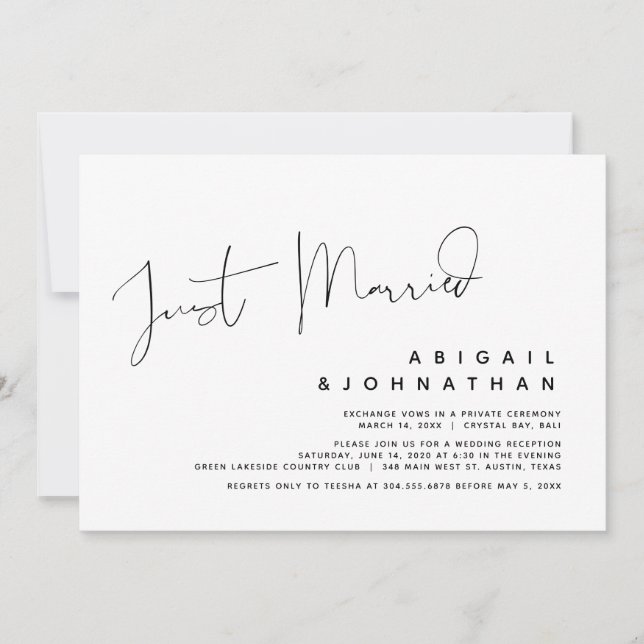 Just Married, Wedding Elopement Party Invitation (Front)