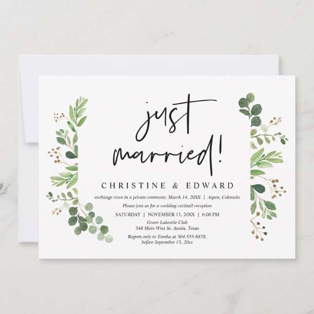 Just Married, Wedding Elopement Party Invitation (Front)