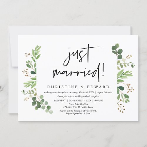 Just Married Wedding Elopement Party Invitation