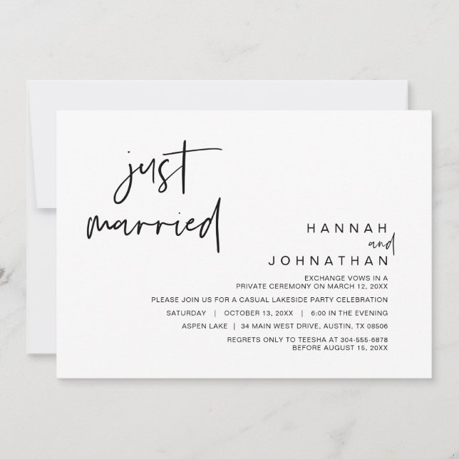 Just Married, Wedding Elopement Party Invitation (Front)