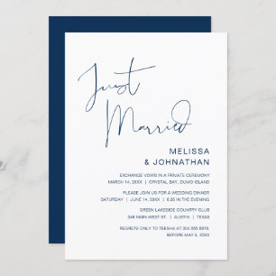 Just Married, Wedding Elopement Party, Navy Blue Invitation