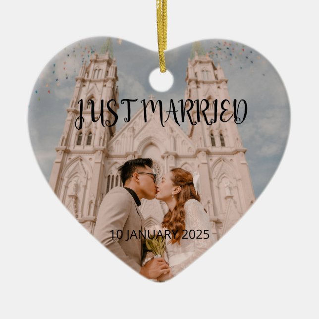 Just Married Wedding Favor Ornament Gift Photo (Front)
