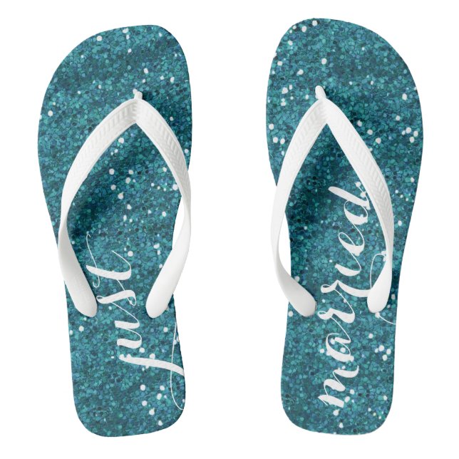 Just Married Wedding Flip Flops (Turquoise) (Footbed)