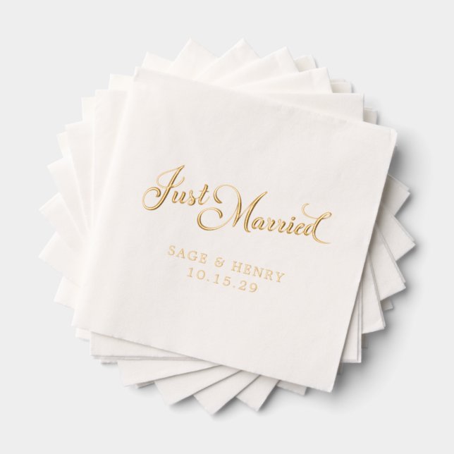 Just Married Wedding Foil Napkins (Insitu (Stacked))