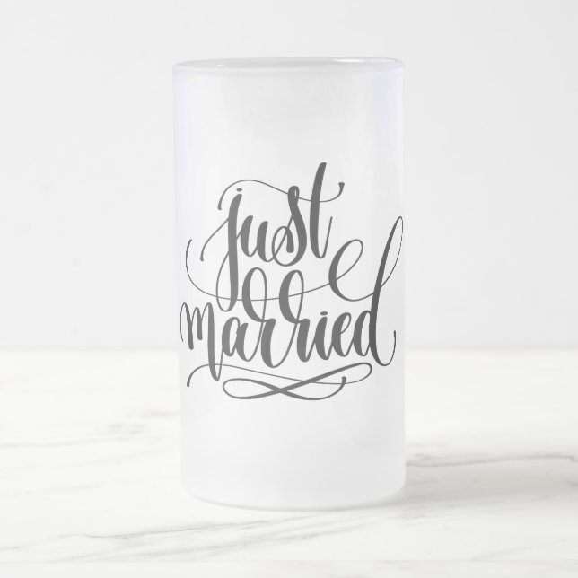 Just Married Wedding Frosted Glass Beer Mug (Center)