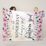 Just Married Wedding Gift, Engagement Fleece Blanket<br><div class="desc">Newlyweds Mr and Mrs will love snuggling up in this personalized fleece blanket! It's perfect for chilly nights or cool summer evenings. The blanket is custom made with a watercolor flowers design and the words "Just Married." It's a beautiful and unique gift for the happy couple!</div>
