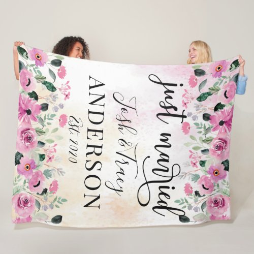 Just Married Wedding Gift Engagement Fleece Blanket