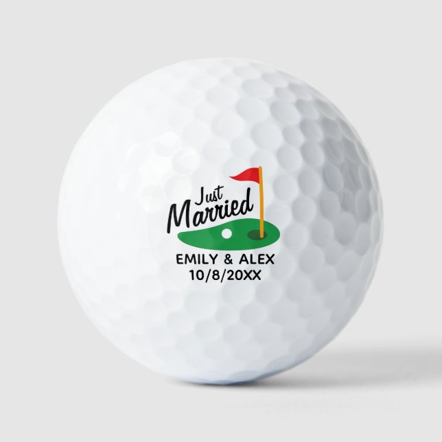 Just Married Wedding Golf Balls with Names & Date (Front)