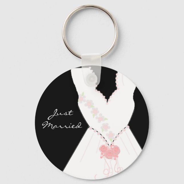 Just Married Wedding Gown Keychain (Front)