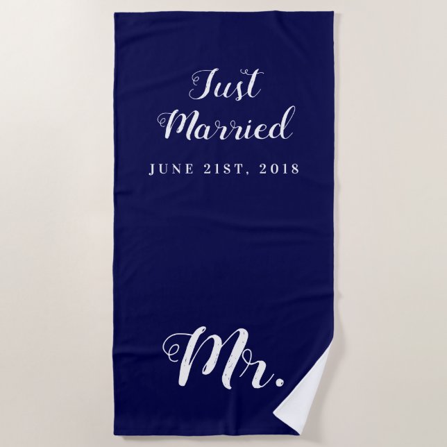 Just Married | Wedding Honeymoon Beach Towel (Front)
