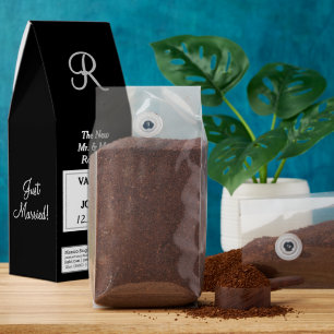 Just Married Wedding Monogram Black White Roasted Coffee