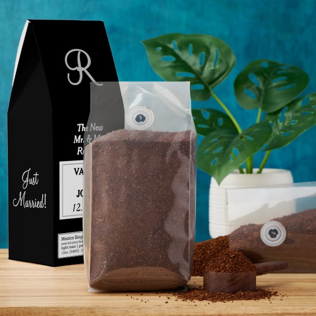 Just Married Wedding Monogram Black White  Roasted Coffee (Ground)