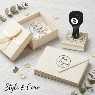 Just Married Wedding Party Vintage Wood Rubber Stamp