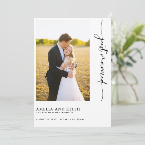 Just Married Wedding Photo Announcement Card