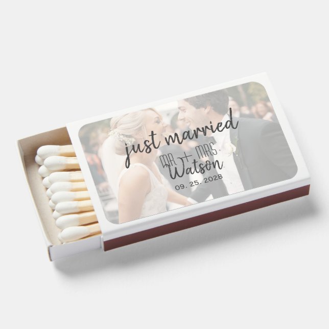 Just Married Wedding Photo Matchboxes (Front Open)