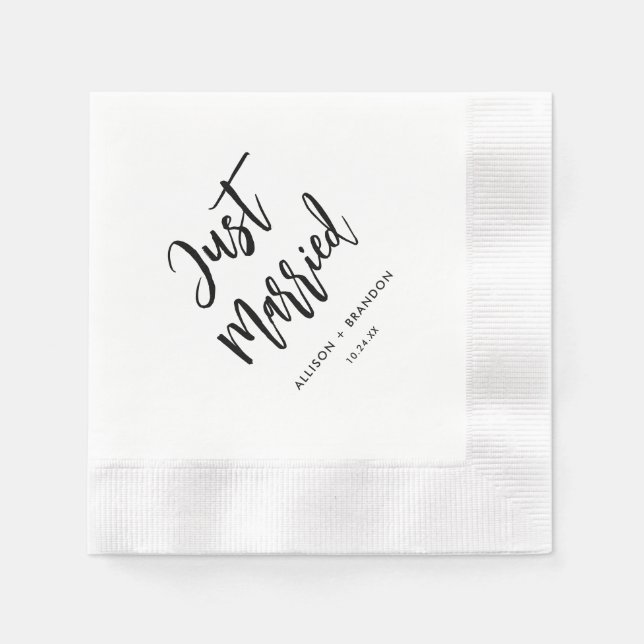Just Married Wedding Reception Bar  Napkins (Front)