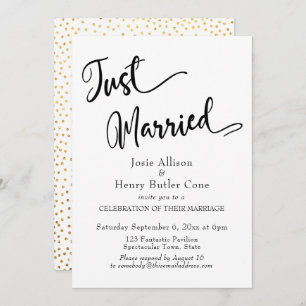 Just Married Wedding Reception, Gold Confetti Invitation