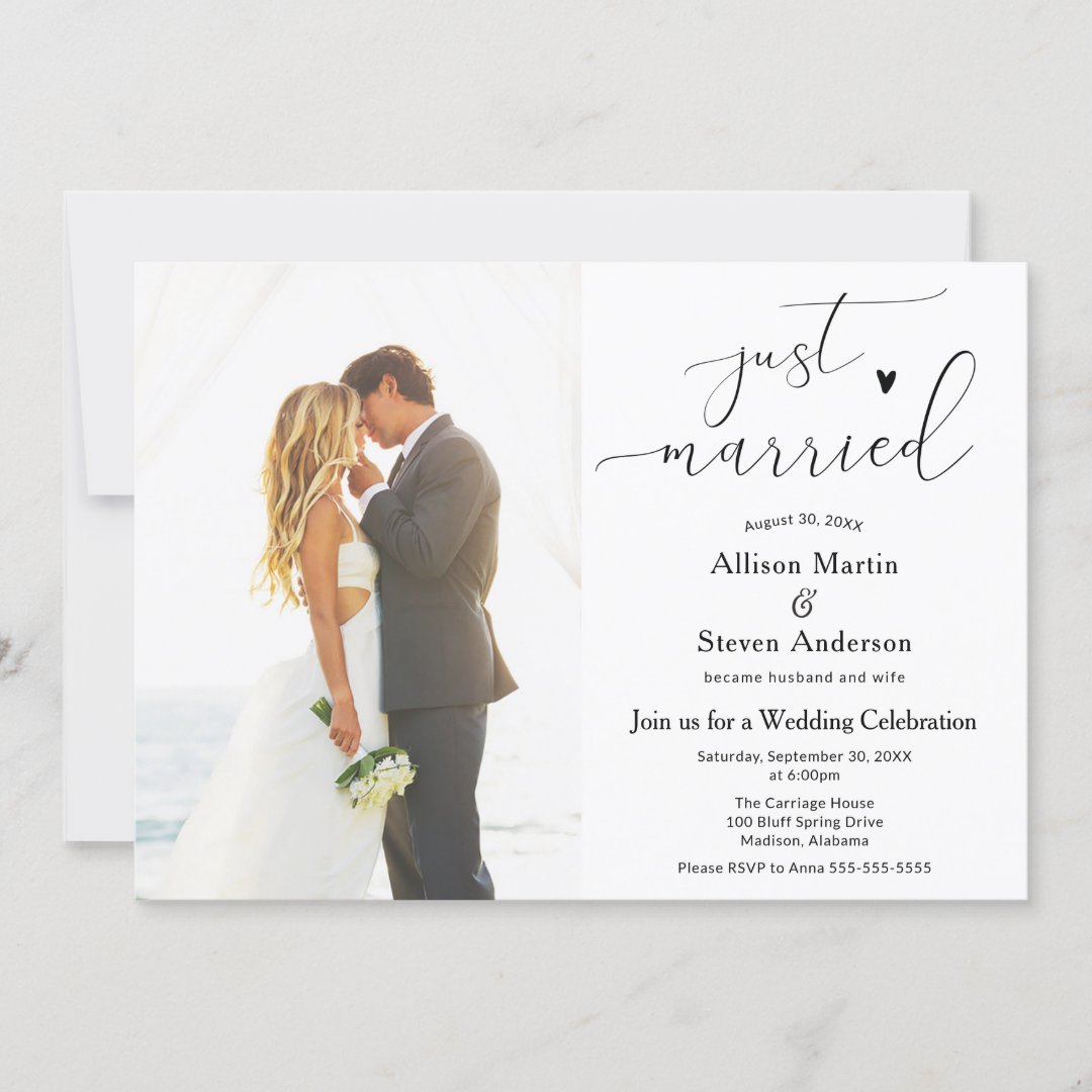 Just Married Wedding Reception Invitation | Zazzle