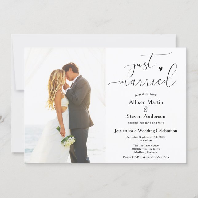 Just Married Wedding Reception Invitation (Front)