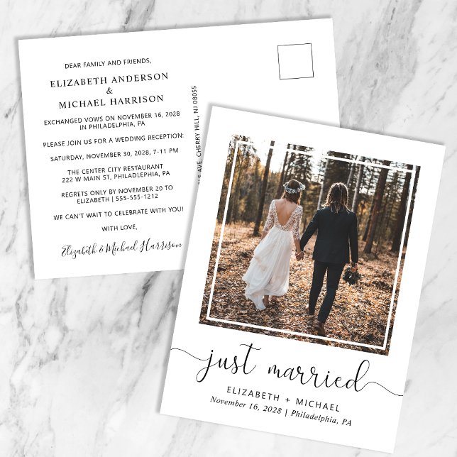 Just Married Wedding Reception Photo Announcement Postcard (Creator Uploaded)