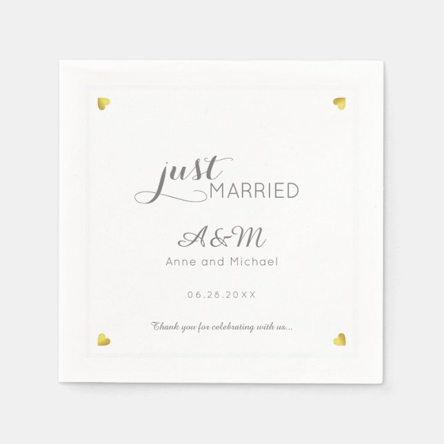just married . wedding reception standard cocktail napkins (Front)