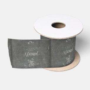 Just Married Wedding Rings and Bells Chalkboard Satin Ribbon