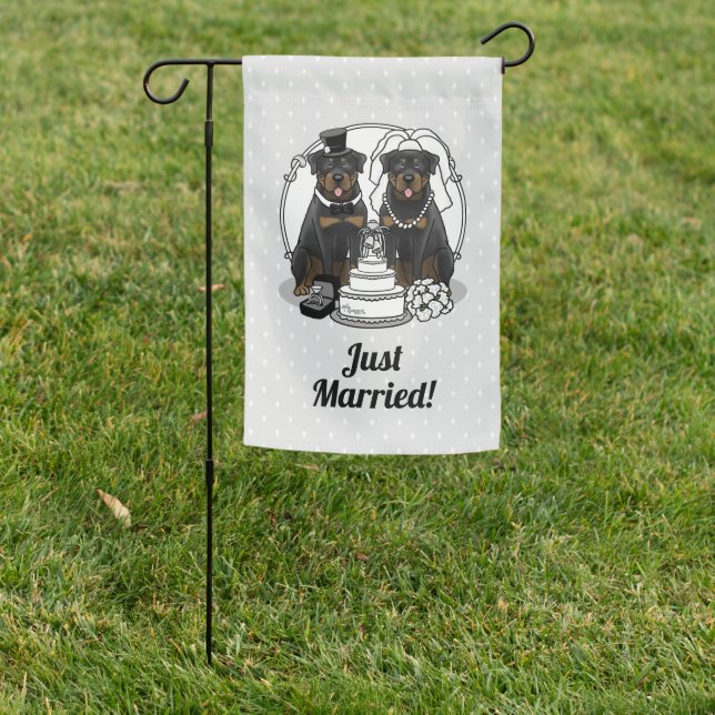 Just Married Wedding Rottweilers Dogs Cute Garden Flag (In SItu)