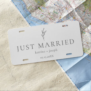 Just Married Wedding Simple Minimal Elegant License Plate