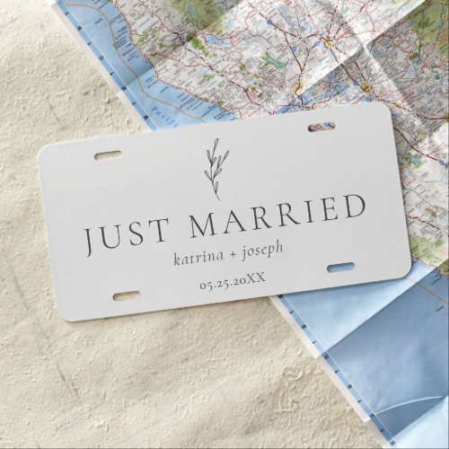 Just Married Wedding Simple Minimal Elegant  License Plate