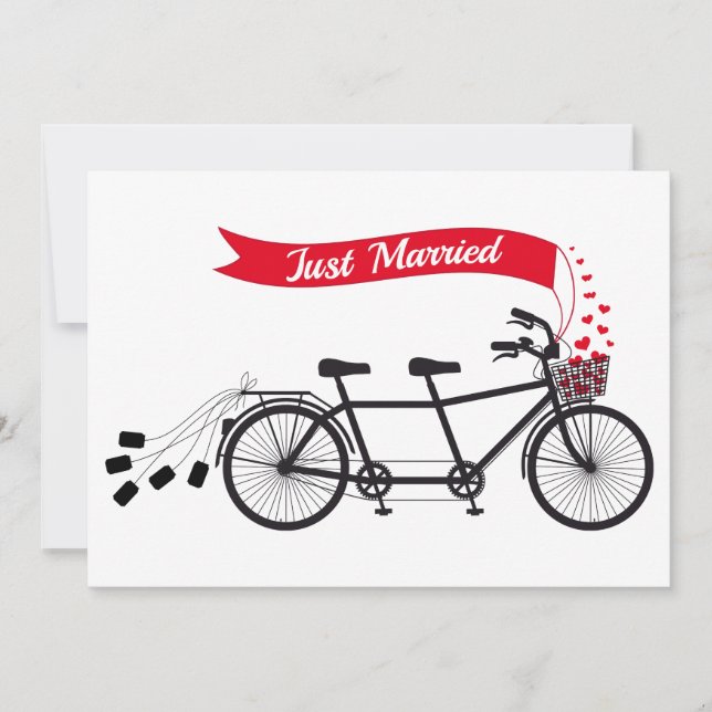 Just married, wedding tandem bicycle announcement (Front)