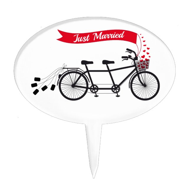 Just married, wedding tandem bicycle cake topper (Front)