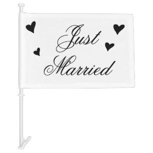 Just Married Wedding Text Fabric Car Banner Sign Flag
