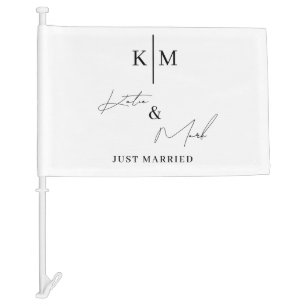 Just Married Wedding Text Monogram Car Banner Sign Flag