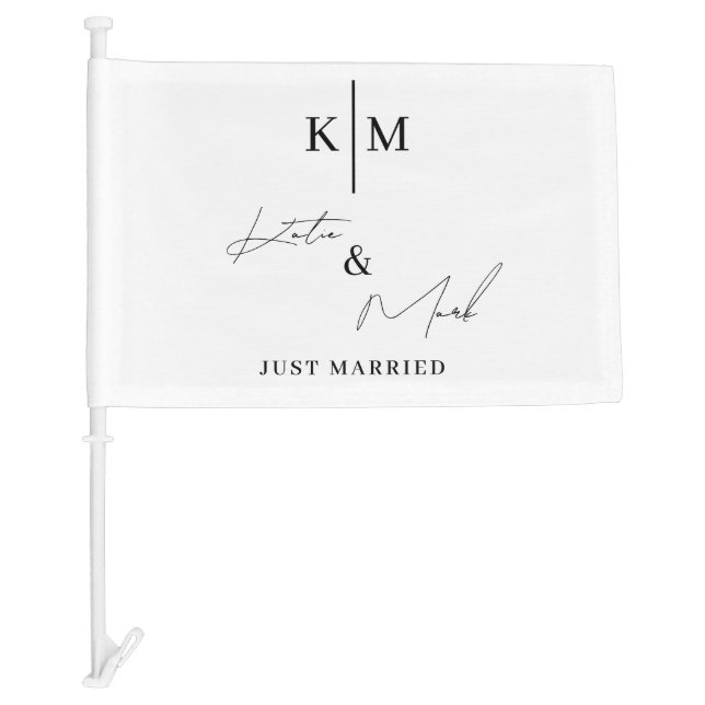 Just Married Wedding Text Monogram Car Banner Sign Flag (Front)