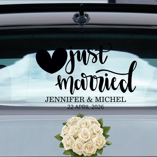  Just Married Wedding with black heart Car Window Cling (Creator Uploaded)