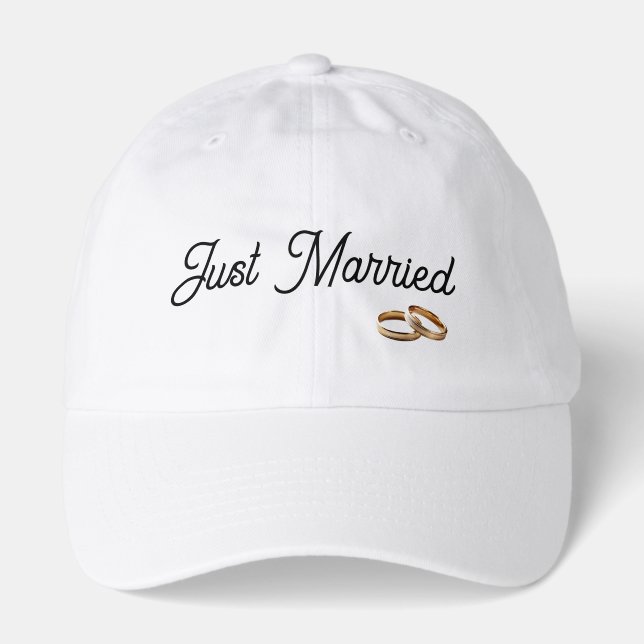 Just Married Weddings Rings Hat (Front)